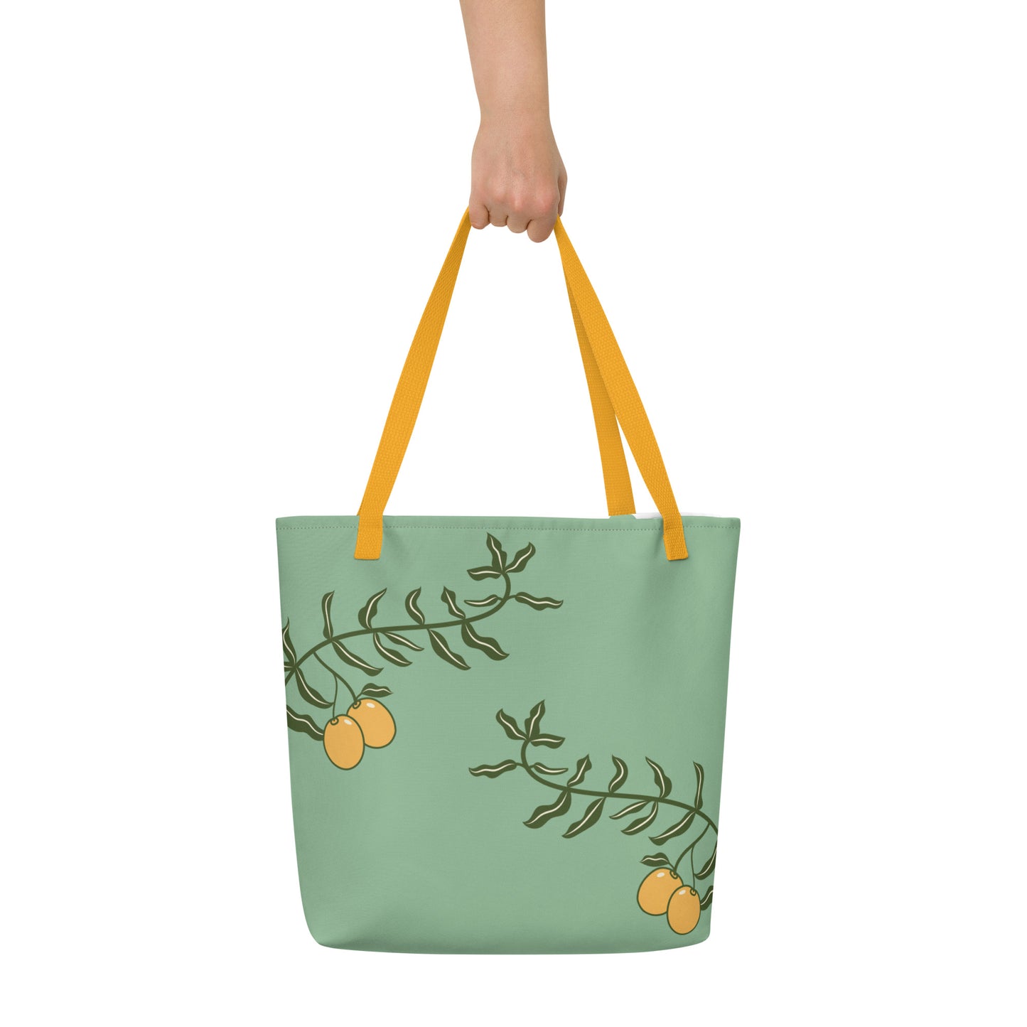Olive Branch in Green Amulet All-Over Print Large Tote Bag