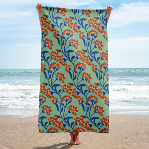 Aster Flower Pattern in Dark Sea Green Super Soft Towel