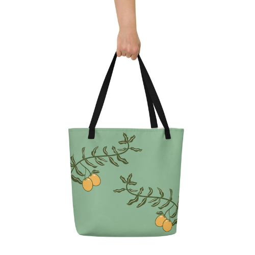 Olive Branch in Green Amulet All-Over Print Large Tote Bag