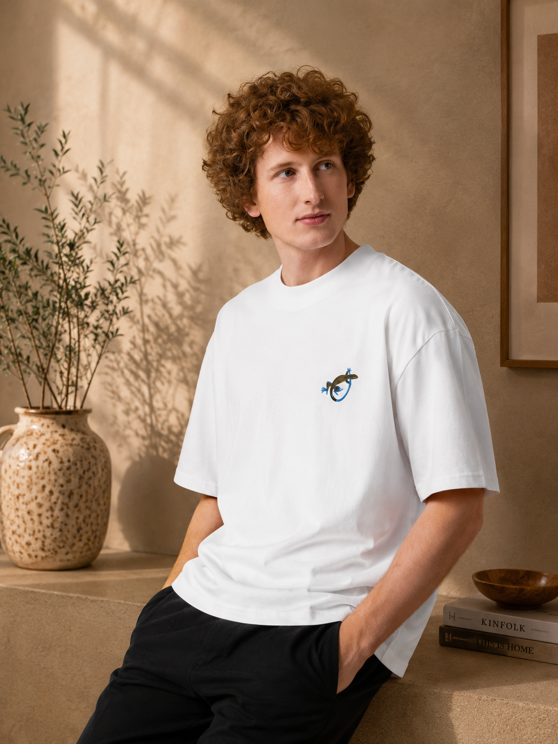 Pedernales Pigmea Lizard Unisex organic oversized high neck t-shirt