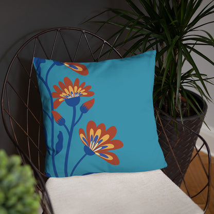 Aster Flower Pattern in Blue Accent Pillow