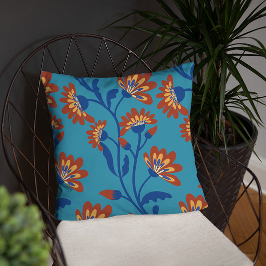 Aster Flower Pattern in Blue Accent Pillow