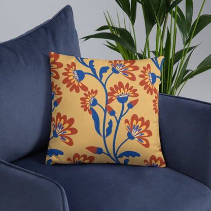 Aster Flower Pattern in Fawn Yellow Accent Pillow