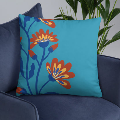 Aster Flower Pattern in Blue Accent Pillow