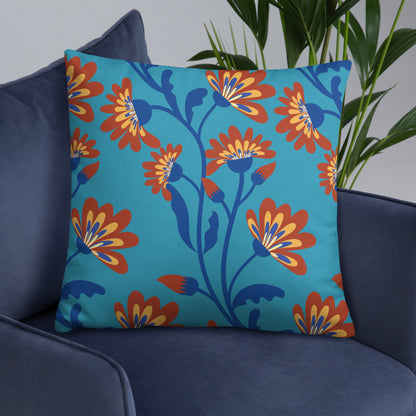 Aster Flower Pattern in Blue Accent Pillow