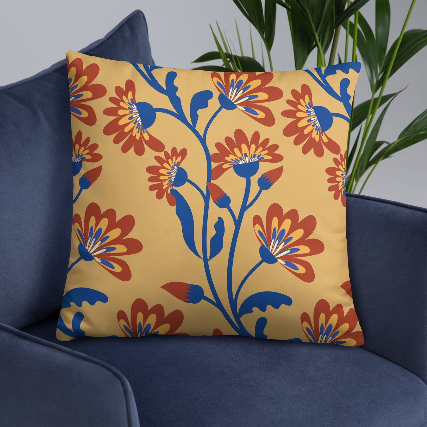 Aster Flower Pattern in Fawn Yellow Accent Pillow