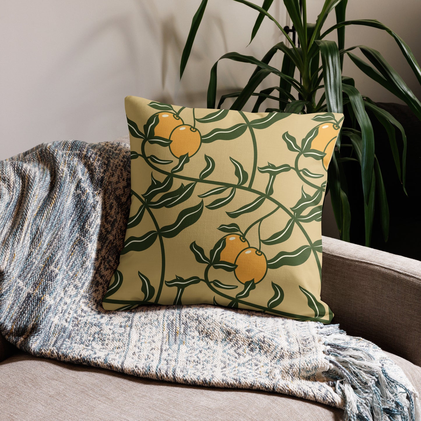 Olive Branch Golden yellow Premium Pillow