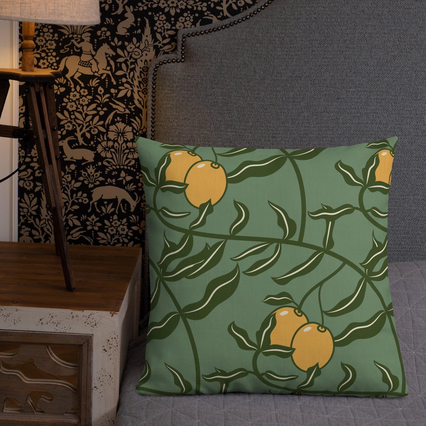 Olive Branch Amulet Green Premium Pillow