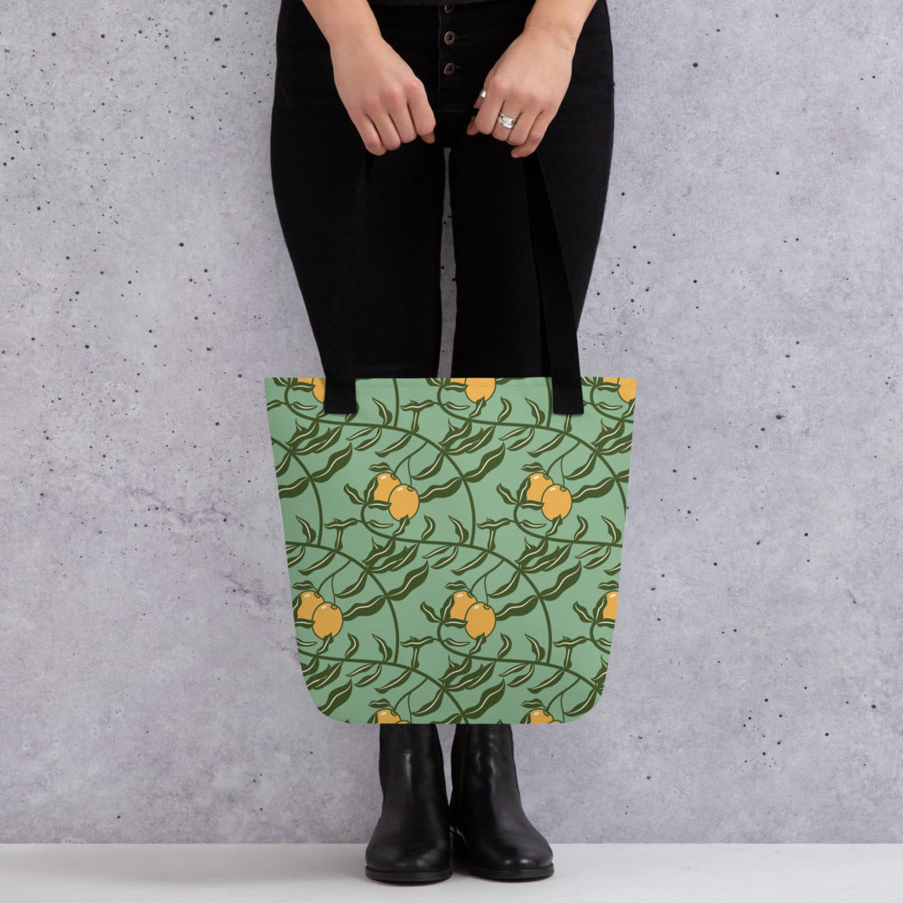 Stylish and Functional Olive Branch Pattern Tote Bag in Dark Sea Green