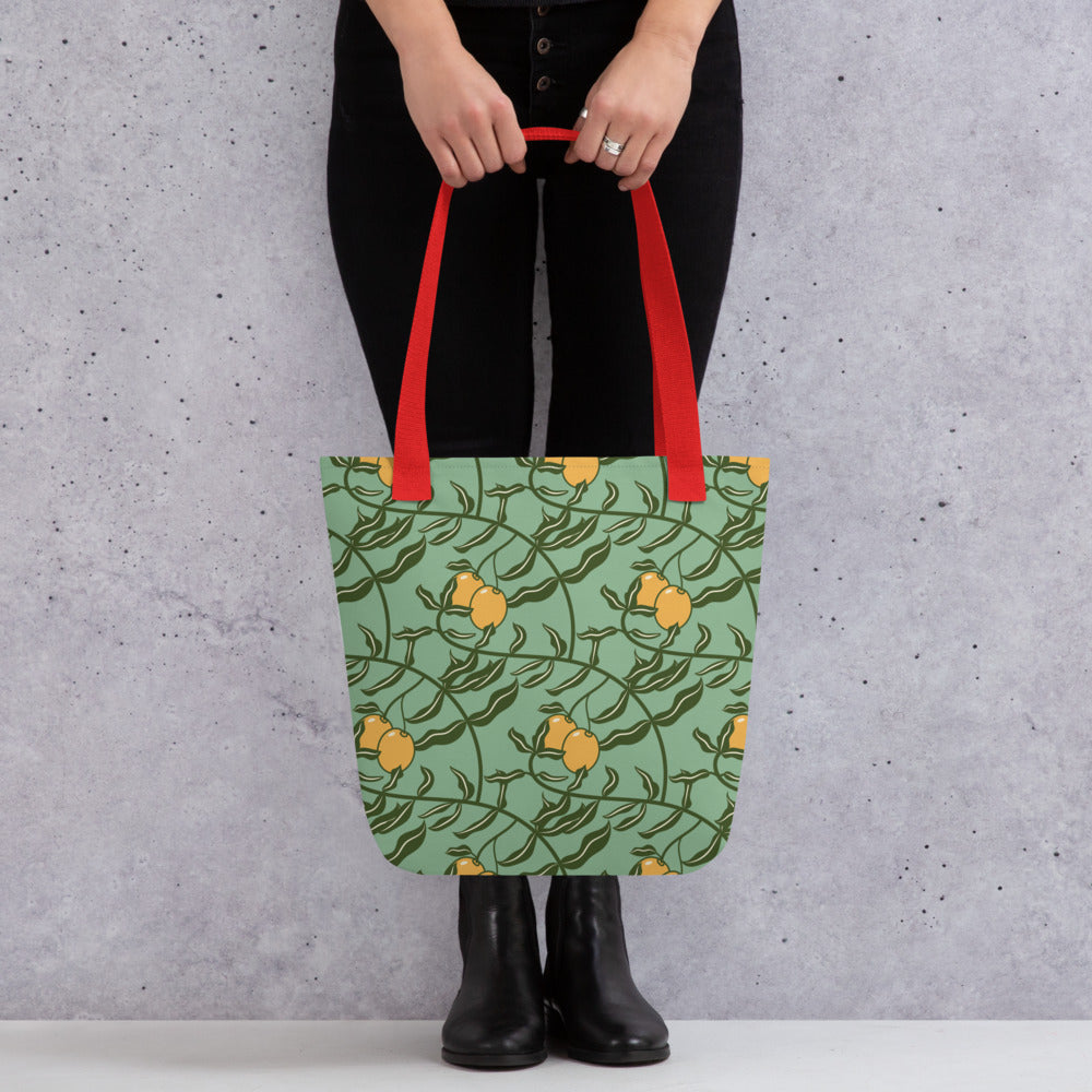 Stylish and Functional Olive Branch Pattern Tote Bag in Dark Sea Green