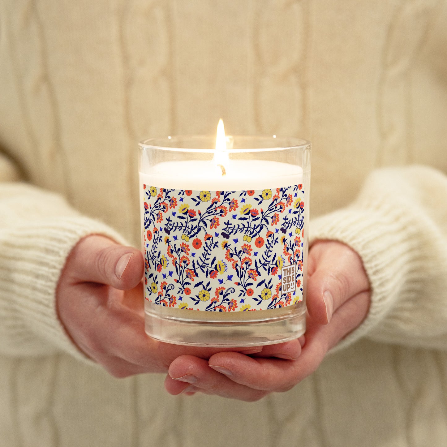 Happy Floral Pattern Glass jar soy wax candle