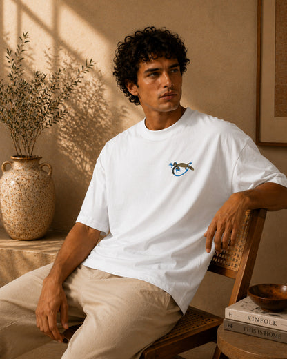 Pedernales pygmy lizard oversized T-shirt in a vertical editorial portrait