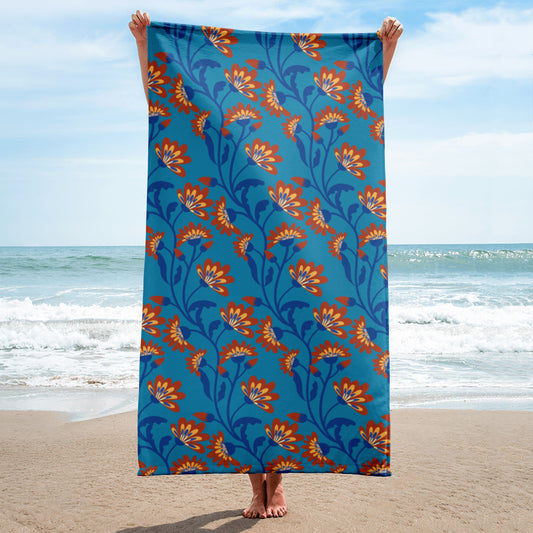 Aster Flower Pattern Super Soft Towel in Dark Teal