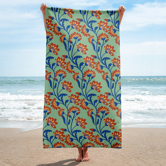 Aster Flower Pattern in Dark Sea Green Super Soft Towel