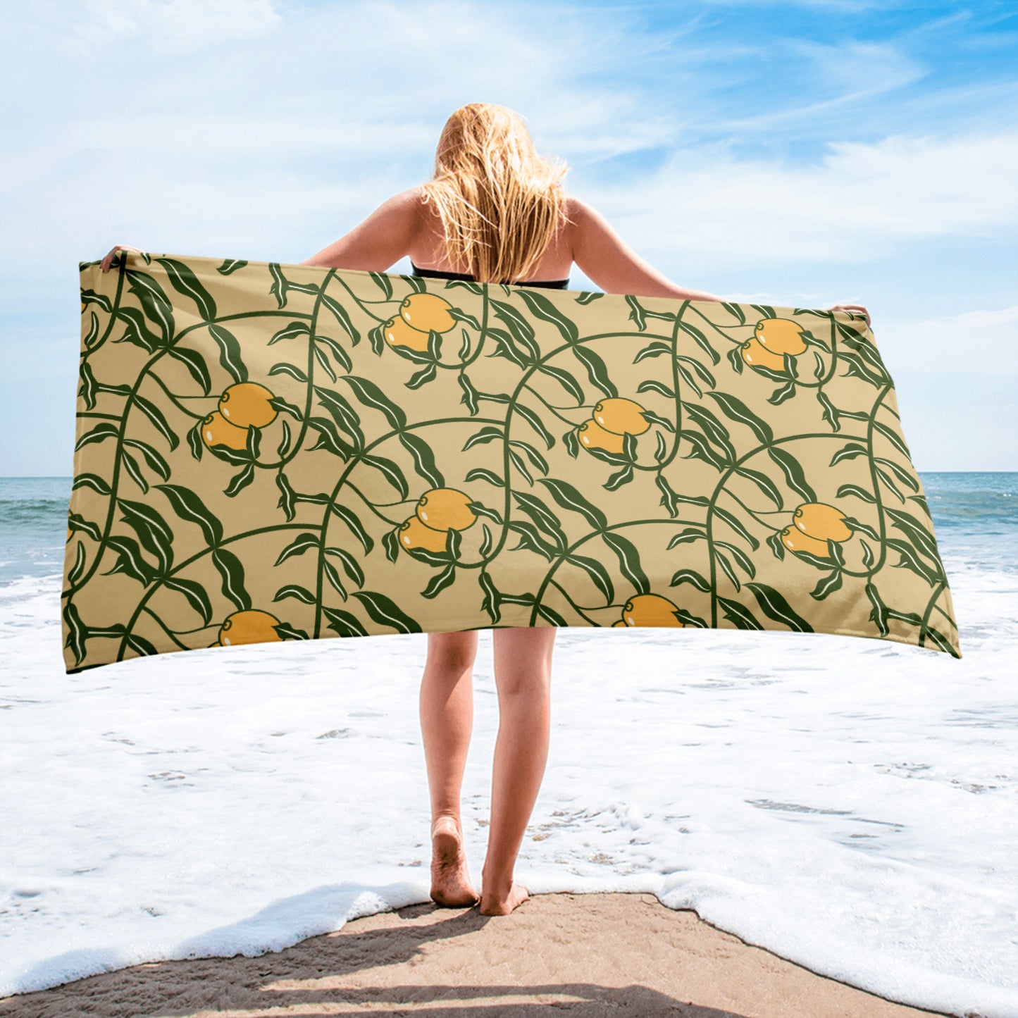 Olive Branch Pattern Super Soft Towel in Gold