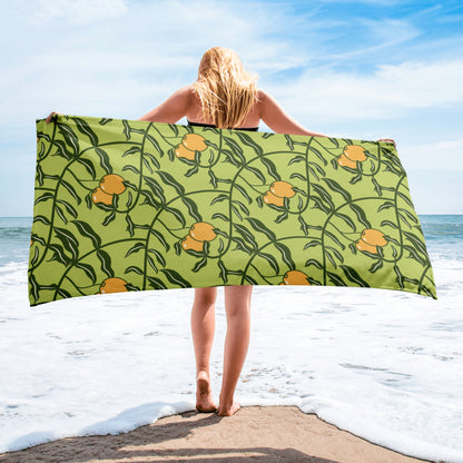 Olive Branch Pattern Super Soft Towel in Green Willow